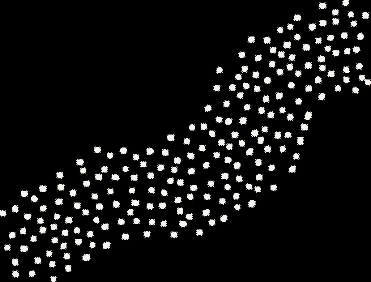 Upward trending diagonal pattern of white dots on black background representing growth or increasing data